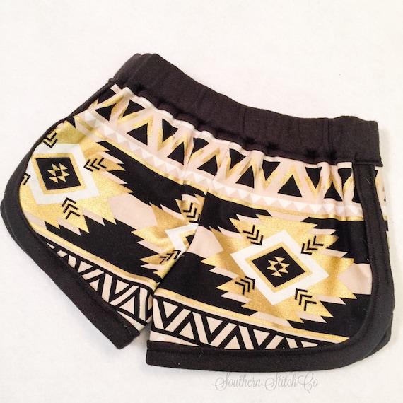Baby Lounge Shorts in Metallic Aztec-Inspired Fabric