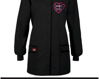 Sonographer Heart Monogram Scrub Jacket - Dickies Snap Up