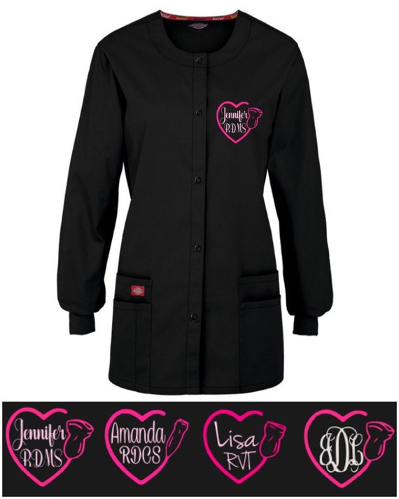 Sonographer Heart Monogram Scrub Jacket - Dickies Snap Up