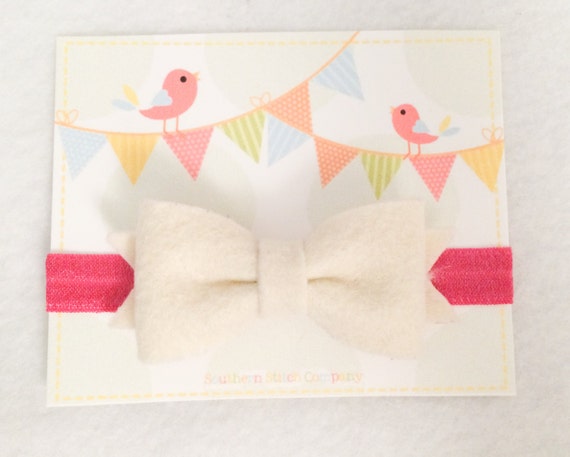 Ready To Ship - Cream/Pink Bow Headband