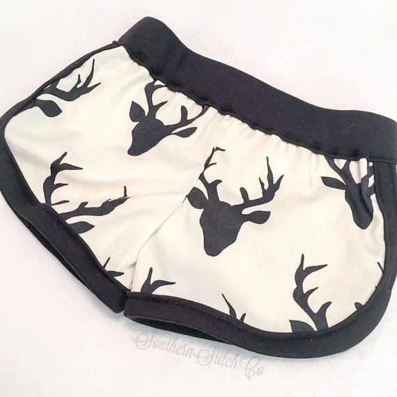 Baby Lounge Shorts in Ivory with Black Buck Head Fabric