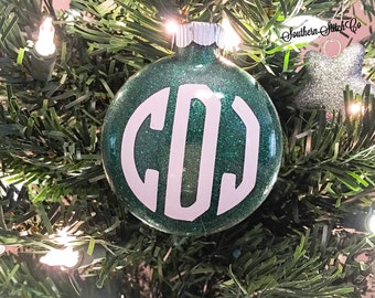 Create Your Own Small Round/Flat Face Monogram Glitter Ornament 3.5"