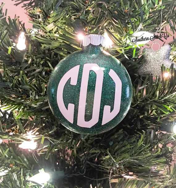 Create Your Own Small Round/Flat Face Monogram Glitter Ornament 3.5"