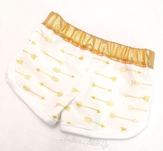 Baby Lounge Shorts in Metallic Arrows Fabric with Gold Waistband