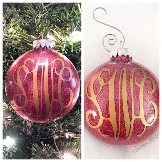 Create Your Own Medium Round/Flat Face Monogram Glitter Ornament 4"