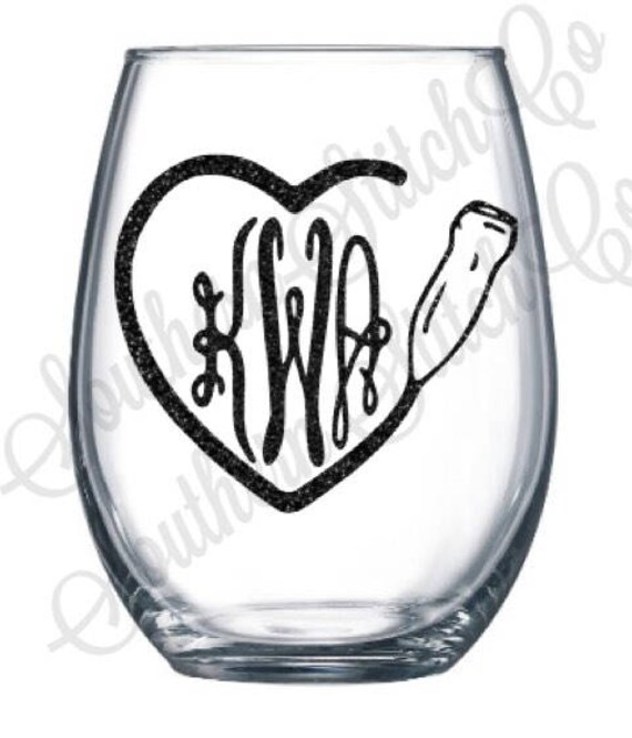 Sonographer Heart Monogram Stemless Wine Glass -Metallic/Glitter Vinyl