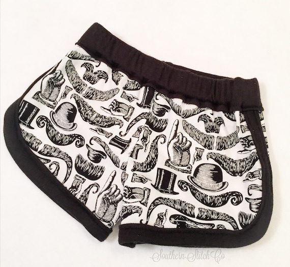 Baby Lounge Shorts in Vintage Manly Mustaches Fabric