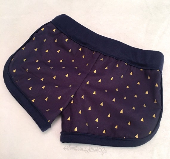 Baby Lounge Shorts in Navy with Metallic Gold Traingle Fabric