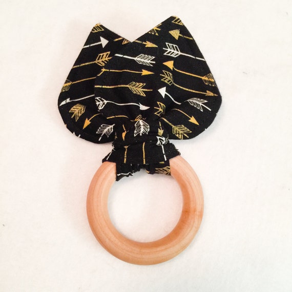 Maple Teething Ring/Fabric Ear Combo Metallic Arrows