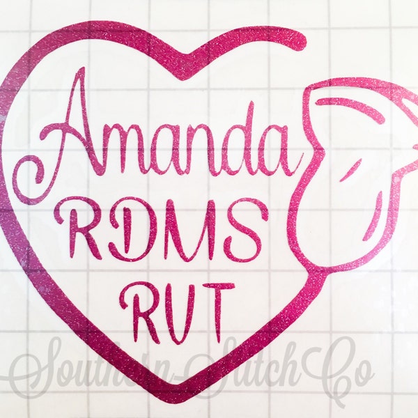 Sonographer Heart Metallic or Glitter Vinyl Monogram Decal