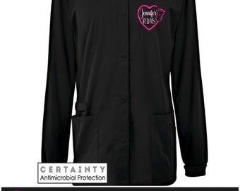 Sonographer Heart Monogram Scrub Jacket - Cherokee Unisex Snap Up