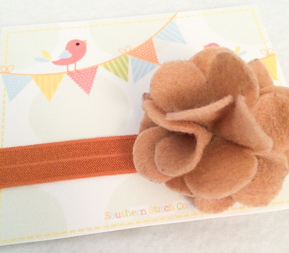 Ready To Ship - Large Tan/Burnt Orange Flower Headband (Style 1)