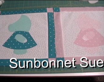 Mailed Sunbonnet Sue pattern with physical templates and guides.