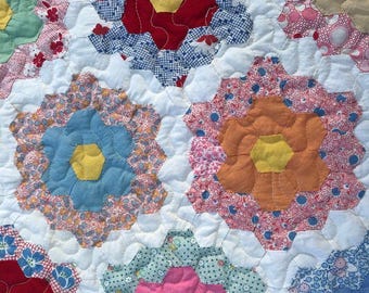 PDF Nähanleitung für grosse und ganze Sechsecke in Omas Garten Quilt,Maschinen oder Handgenäht 76"Xx 84""