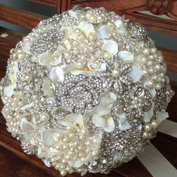 Brooch Bouquet DEPOSIT on Custom Rhinestone Pearl Ivory Bouquet