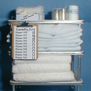 Dollhouse miniature handcrafted Medical cart filled linens blankets cup 1/12th scale