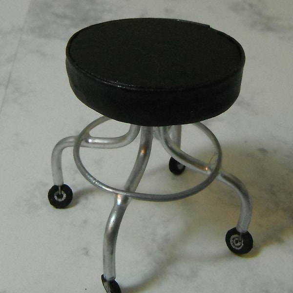 Dollhouse miniature handcrafted Medical Exam stool black metal 1/12th scale