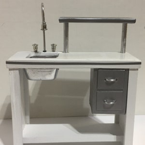Dollhouse miniature 1/12th scale Lab sink silver and white
