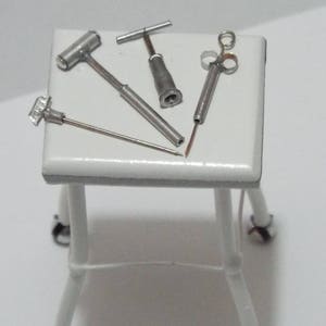 Dollhouse miniature handcrafted Medical Stand with lobotomy trepane tools 1/12th