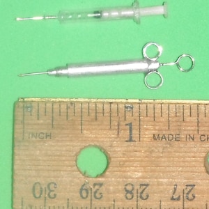 Dollhouse miniature handcrafted Medical Surgical needle Syringe 2 each 1/12th scale