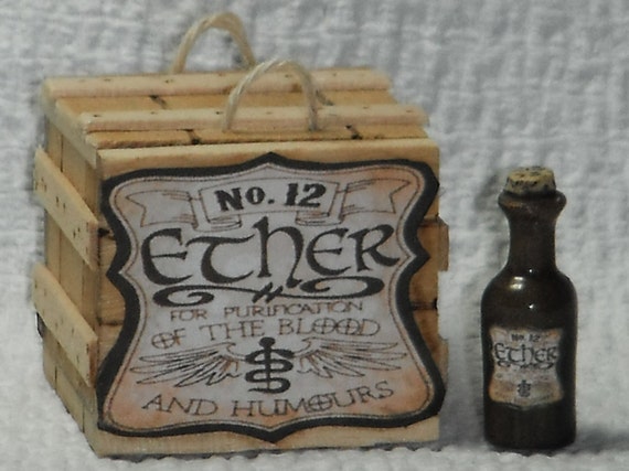 Dollhouse miniature handcrafted 1//12th scale Morphine crate filled bottles wood
