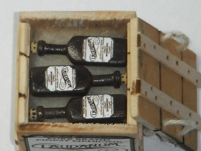 Dollhouse miniature handcrafted 1//12th scale Morphine crate filled bottles wood