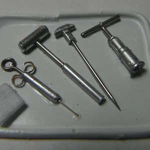 Dollhouse miniature handcrafted Medical asylum Lobotomy tools trephine tray 1/12th scale