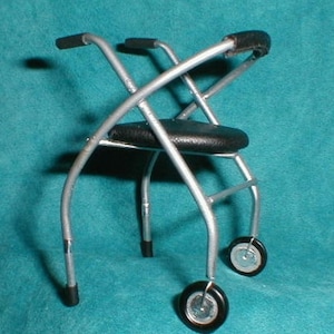 Doll miniature handcrafted Medical wheeled walker metal 1/12th scale