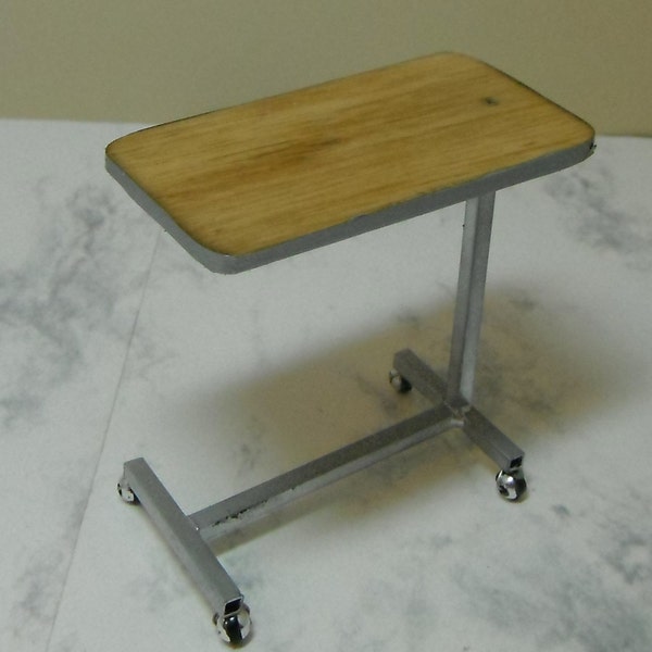 Dollhouse miniature handcrafted Medical bed table wood metal 1/12th scale