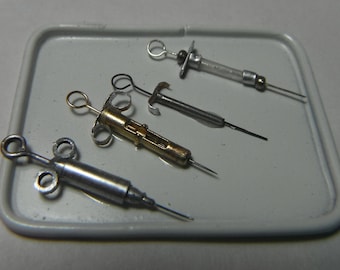 Dollhouse miniature handcrafted Medical Surgical needle tray 1/12th scale Syringe