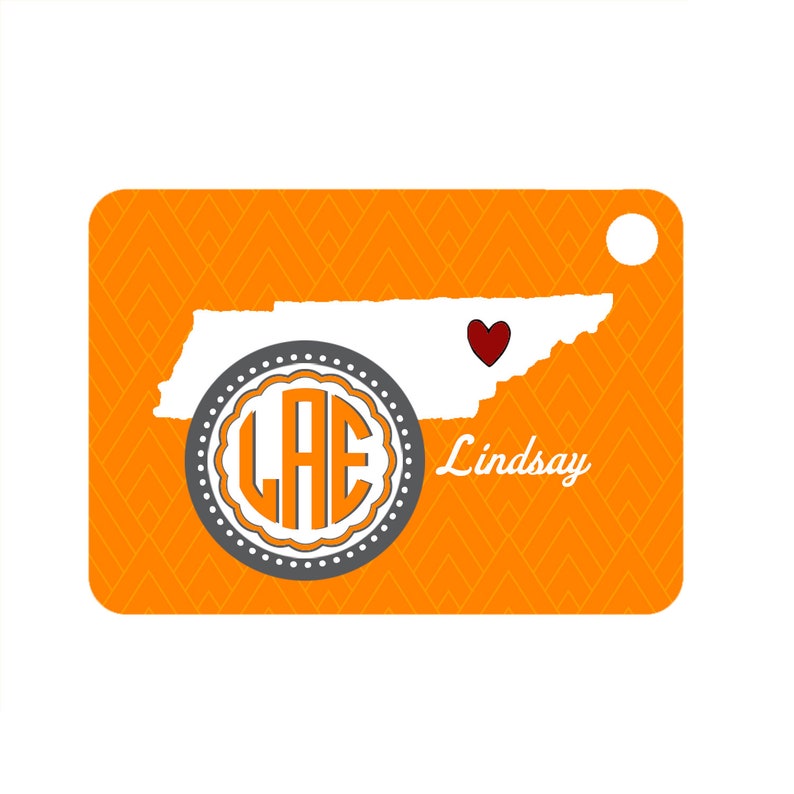 Monogrammed Gifts /& Keychain Tennessee Keychain Bridesmaid Gifts Luggage Tag Home Keychain Tennessee Orange Bag Tag Home State Gifts