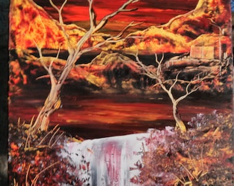 Fall Forest Camp - Spray Paint Art and Acrylic on Canvas