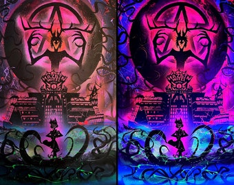 Wish that I’d stayed gone - Neon Version- Alastor Hazbin Hotel - Acrylic Painting with Blacklight Reactive Neon 24x36 Canvas