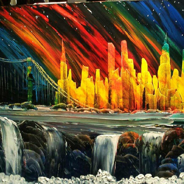 Custom City Scape  - Spray Paint Art and Acrylic on Canvas
