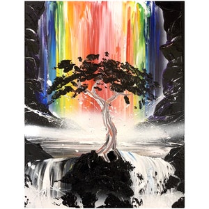 Rainbow Jungle Waterfall - Spray Paint and Acrylic on canvas