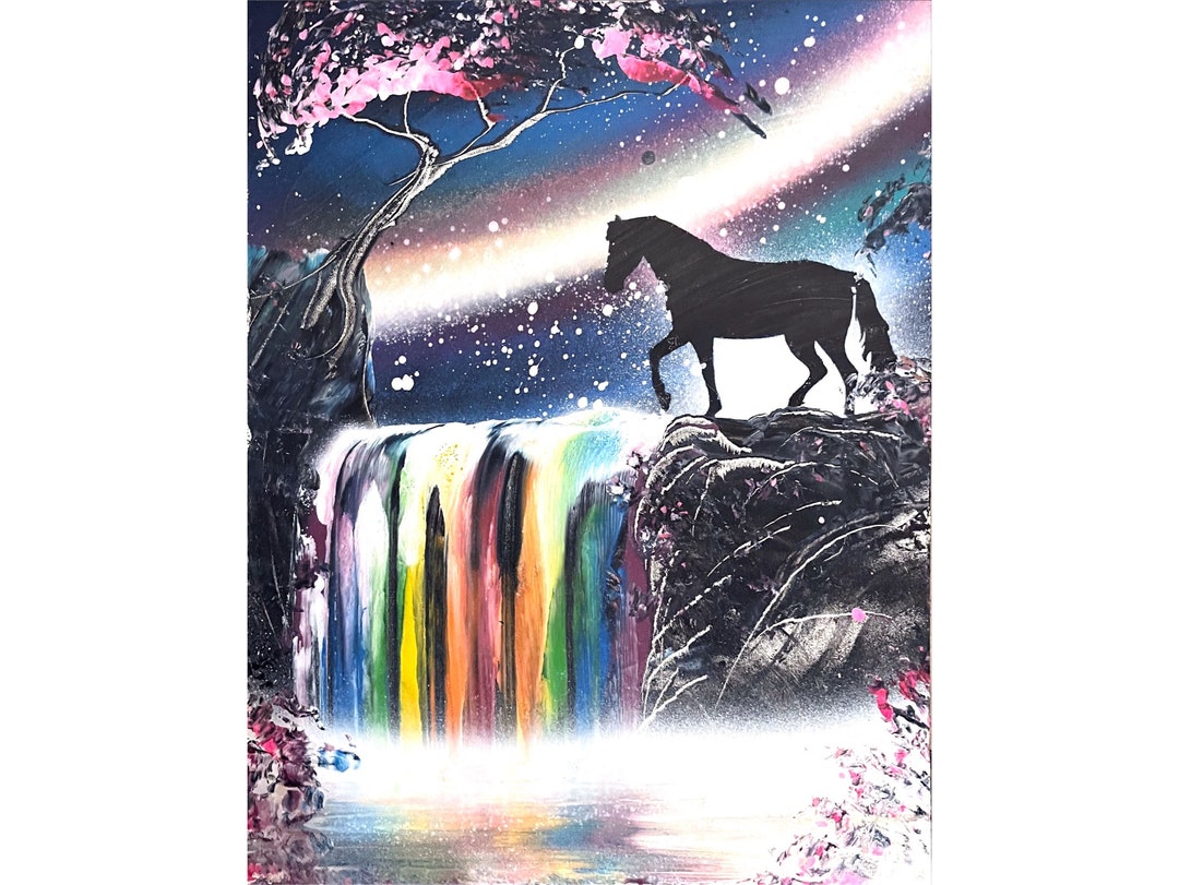 Rainbow Waterfall Horse Spray Paint Art by Nathan Salmon Etsy