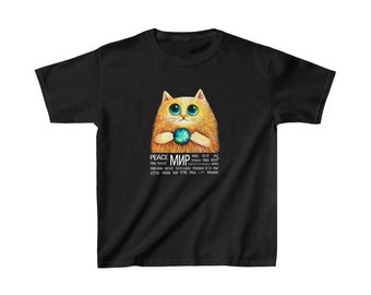 Peace Kitten T-shirt Kids Heavy Cotton Tee