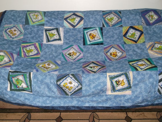 Crazy Log Cabin Squares Couch Sofa Throw Quilt With Happy Etsy