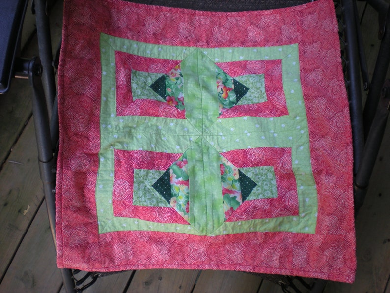 Small Baby Quilt in Greens and Orange with a Green and White Zebra Pattern Fleece Backing SHIPS FREE