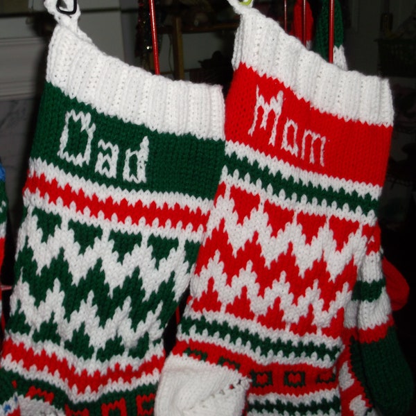 Time is Running Out to Order Customized Hand Knit Christmas Stockings for This Christmas.  Possible Designs Shown or I Can Design One.