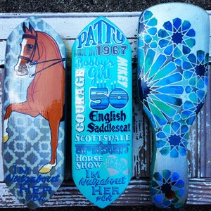 Set of 3: Bespoke Hand-painted Horse Grooming Brushes