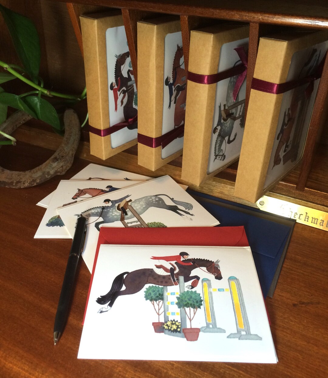 The Greeting Card Gift Set of 8 Handmade Illustrated Hunter/jumper