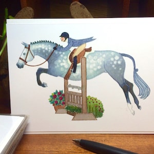 Handmade Illustrated Hunter Jumper Greeting Card: Dappled Gray Horse