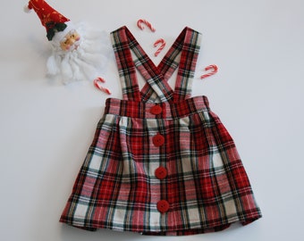 Christmas plaid skirt, Toddler Christmas skirt with straps, Christmas toddler size 2-3, Christmas flannel skirt, Christmas color plaid skirt