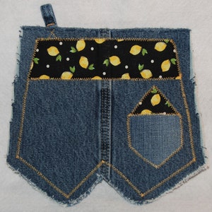 Denim Hot pad, Denim potholder, Potholders, Hot Pads, Lemon design hot pad, Lemons, Lemon potholder