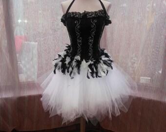 Christmas Fairy Victorian hen night party stage burlesque boned corset long back bustle skirt of colourful net frilled layers