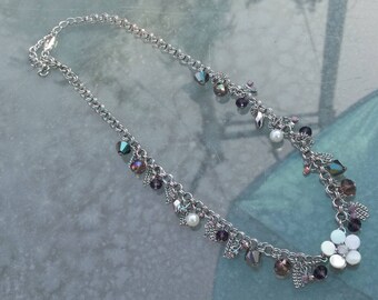 Long Art deco vintage diamante flower necklace with ajustable chain fastener wedding prom party birthday bridesmaid comes in pretty gift