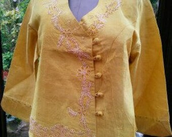Gold silk blouse | Etsy