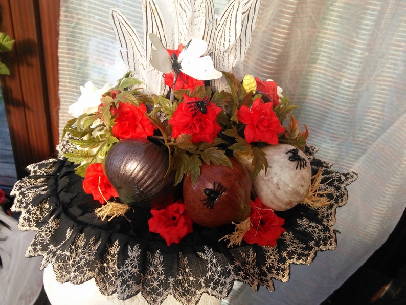 Day of the dead carnival party Halloween hat headdress handmade with flowers butterflies pearls feather ribbon and spiders free size