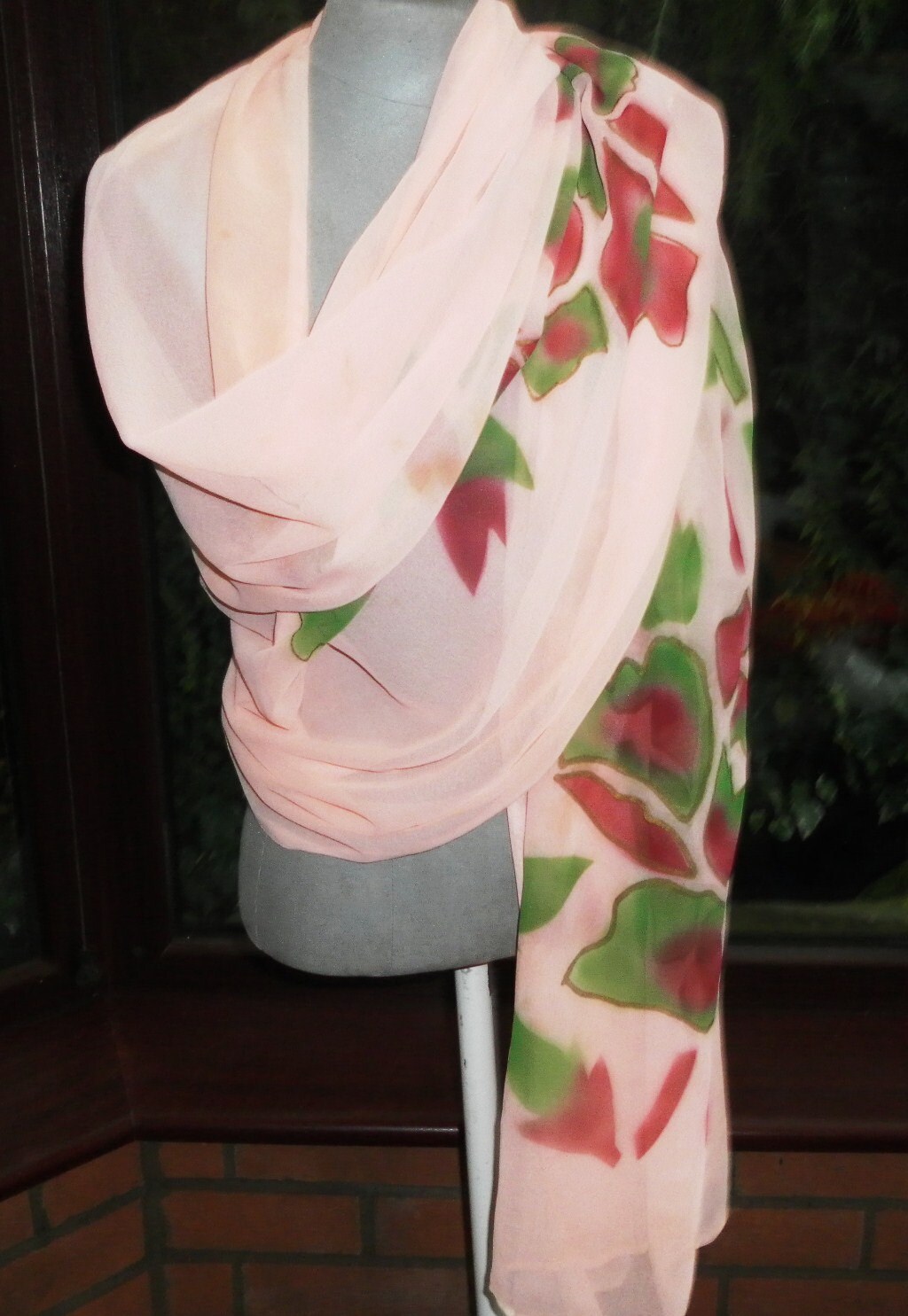 Image of Artist Handpainted Lovely Large Lightweight Sequined Chiffon Beach Wrap Shawl Or Scarf Great For Holidays